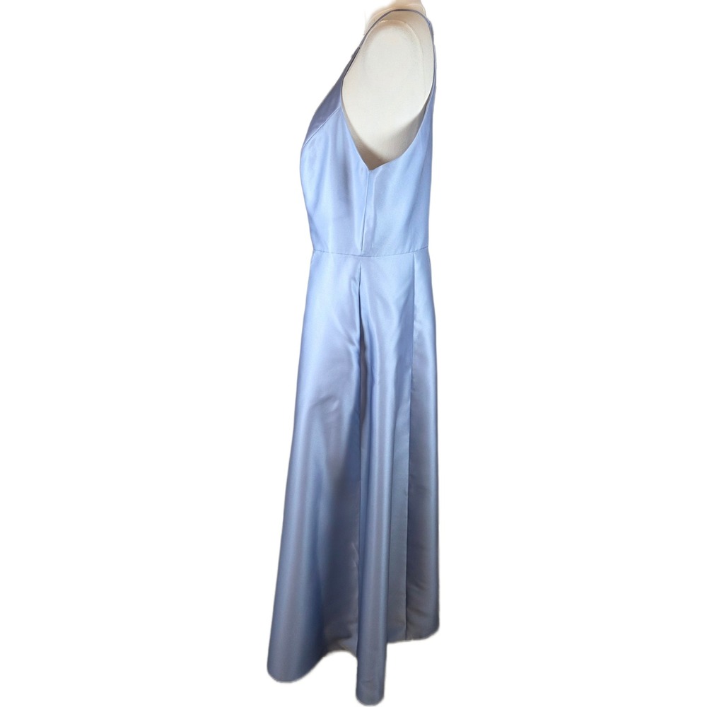 Alfred Sung Size 18 Cloudy Blue Satin High Neck Gown w/Pockets - Picture 7 of 12